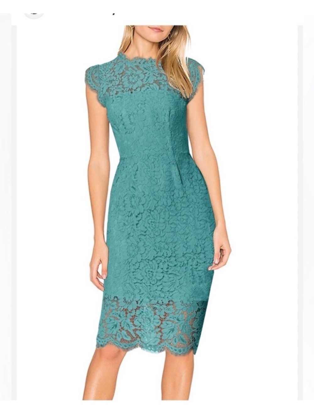 Merokeety Ladies Medium Teal Lace Cap Sleeve Sheath Lined Classy Cocktail Dress